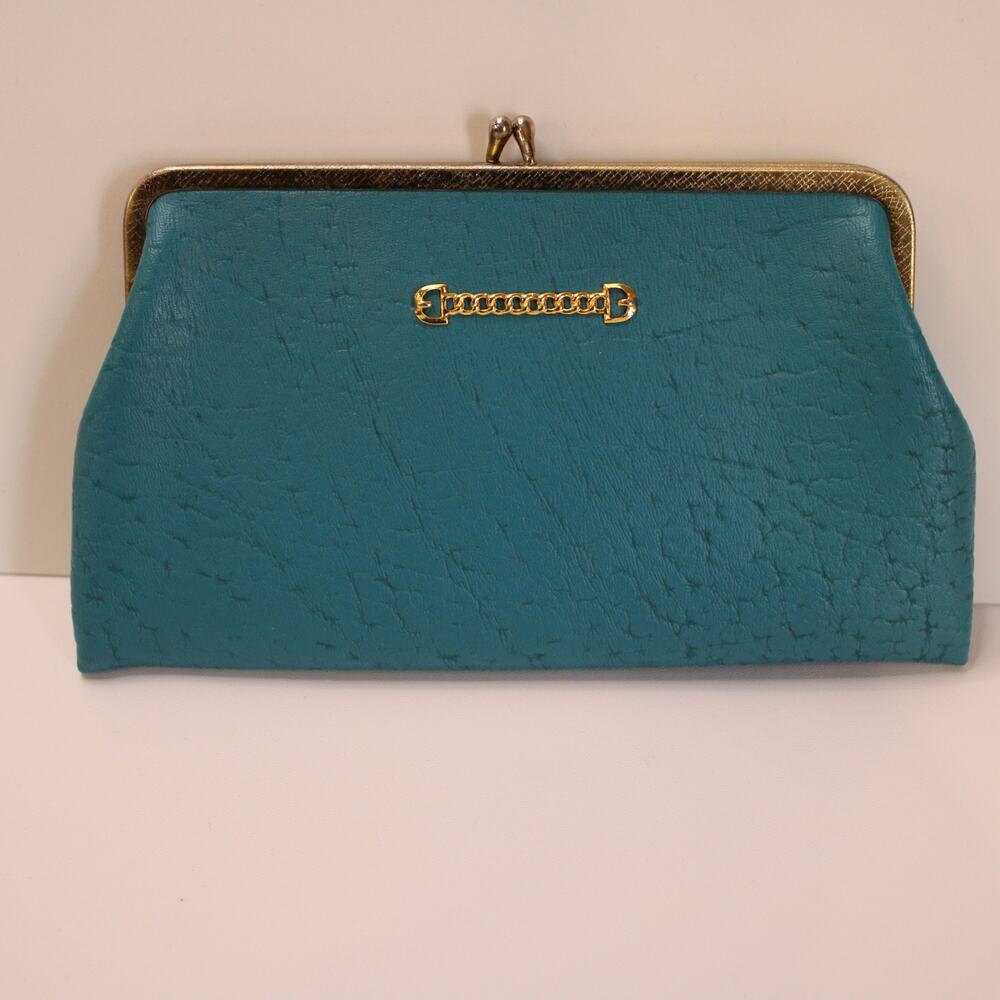 Vintage Teal & Gold Accent Clutch